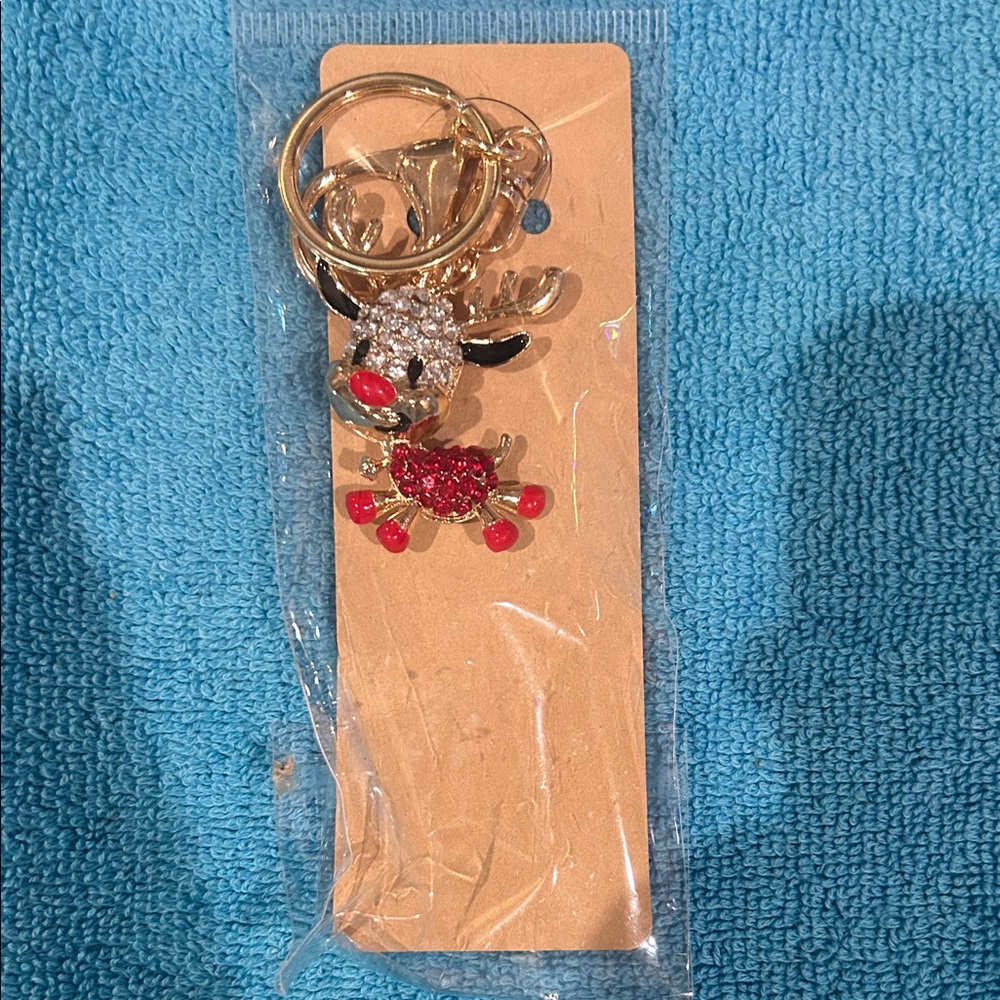 Chic Reindeer Keychain with Red and Silver Accents
